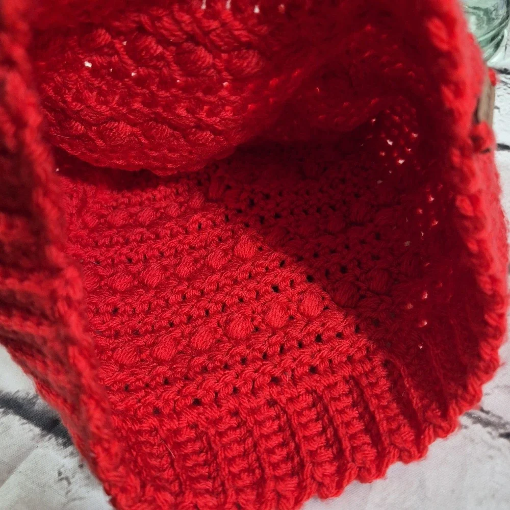 Handmade With Love Beanie Hat Orange Bubble Knit One Size Winter Ski Cap